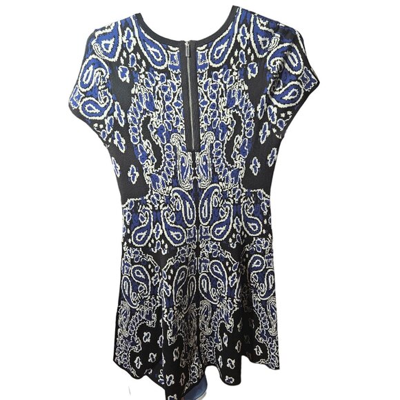 Etcetera Womens Knit Dress M Blue & Black Patterned V-Neck Short Sleeve - Picture 4 of 5